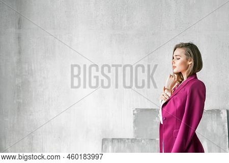 Young Businesswoman. Beautiful Woman Director, Head, General Manager, Ceo In Astylish Bright Busines