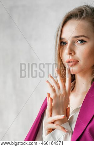 Young Businesswoman. Beautiful Woman Director, Head, General Manager, Ceo In Astylish Bright Busines