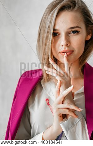 Young Businesswoman. Beautiful Woman Director, Head, General Manager, Ceo In Astylish Bright Busines