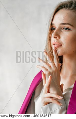 Young Businesswoman. Beautiful Woman Director, Head, General Manager, Ceo In Astylish Bright Busines