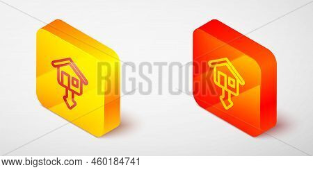Isometric Line Property And Housing Market Collapse Icon Isolated On Grey Background. Falling Proper