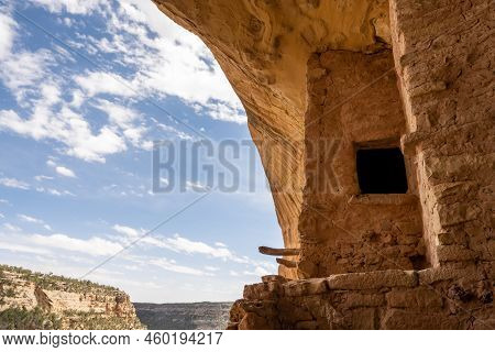 Window On Wall Of Square House Tower In Mesa Verde National Park