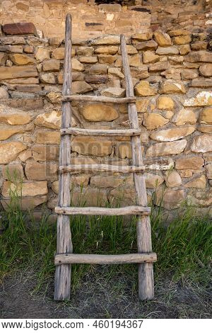 Wooden Ladder Climbs Cliff Dwelling Wall In Mesa Verde National Park