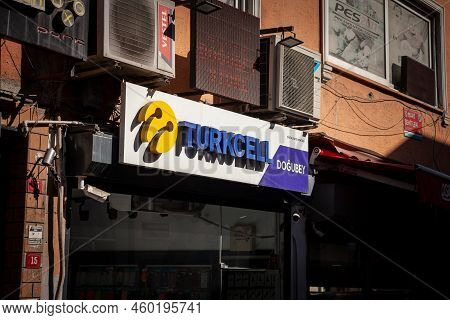 Istanbul, Turkey - May 21, 2022: Logo Of Turkcell On Their Local Store In Istanbul. Turkcell Is A Tu