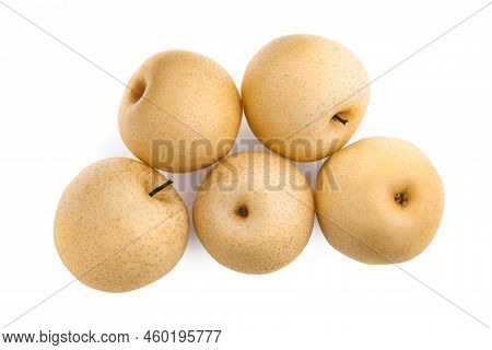 Fresh Ripe Apple Pears On White Background, Top View
