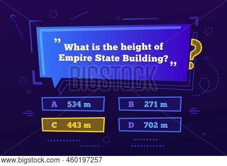 Quiz Menu, Test Questions Menu Choice. Vector Tv Show Or Trivia Game Screen In Funky Style. Intellec