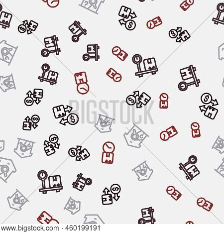 Set Line Tax Cardboard Box, Scale With, Warehouse Check And Cardboard Clock On Seamless Pattern. Vec