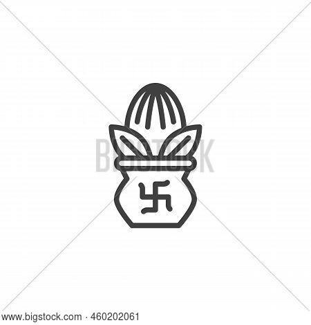 Kalash With Coconut Line Icon. Linear Style Sign For Mobile Concept And Web Design. Kalash Pot Outli