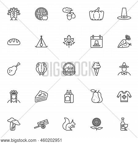 Thanksgiving Holiday Line Icons Set. Linear Style Symbols Collection, Outline Signs Pack. Thanksgivi