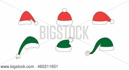 Christmas Santa Hats Set For Photo Prop Box. Vector Stock Illustration Isolated On White Background 