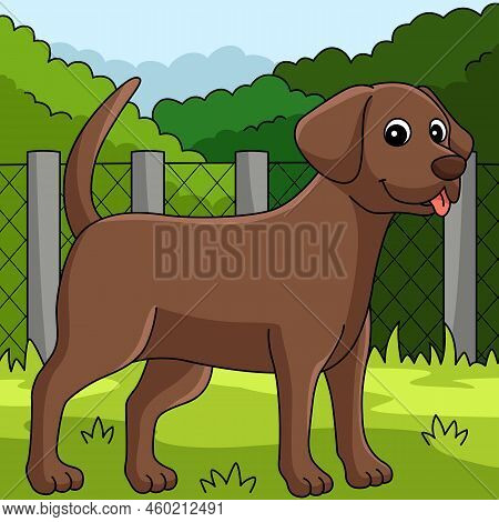 This Cartoon Clipart Shows A Chocolate Lab Dog Illustration.