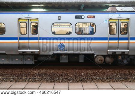Keelung, Taiwan - November 24, 2018: Regional Train In Keelung, Taiwan. Keelung Is The 9th Most Popu