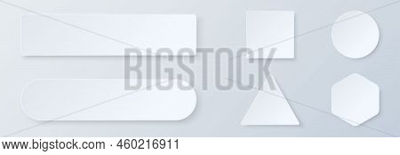 White 3d Blank Buttons Set With Shadow. Template Design For Banner, Web Or Mobile App, Ui. Various T