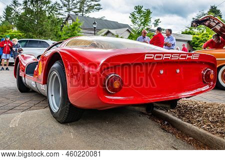 Highlands, Nc - June 10, 2022: Low Perspective Wide Angle Rear Corner View Of A 1966 Porsche 906 Car