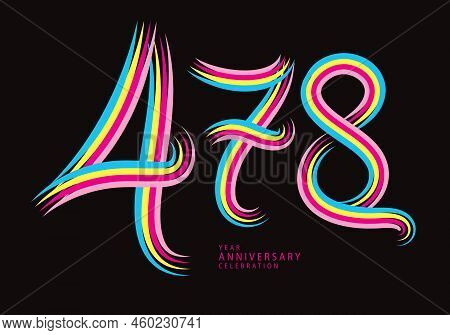 478 Number Design Vector, Graphic T Shirt, 478 Years Anniversary Celebration Logotype Colorful Line,