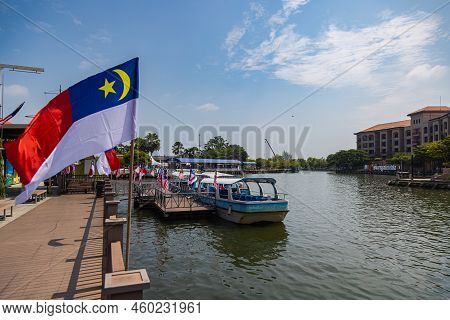 Malacca, Malaysia - August 10, 2022: The Flag Of The Malaysian State Malacca. Before Independence Da