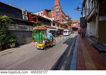 Malacca, Malaysia - August 10, 2022: The Jonker Street In The Center Of Melaka. One Of The Well-know