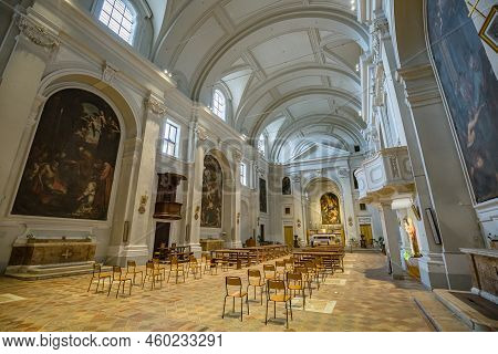 Urbino, Marche, Italy - July 2021: Inside Of Urbino Cathedral (italian: Duomo Di Urbino, Cattedrale