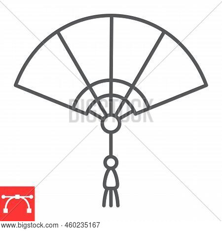 Chinese Folding Fan Line Icon, Accessory And Tessen, Japenese Folding Fan Vector Icon, Vector Graphi