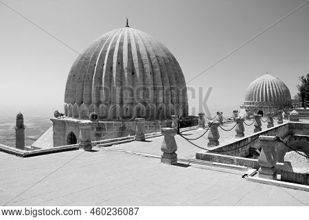Mardin, Turkey - 08.25.2021: Monochrome Photo With The View Of The Two Large Domes Of Zinciriye Medr