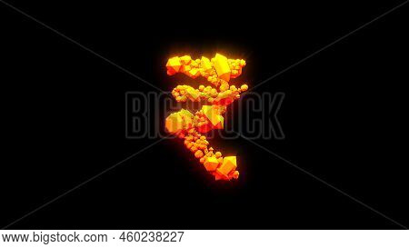 Pretty Lava Rocks Rupee Sign - Burning Hot Orange - Red Character, Isolated - Object 3d Rendering