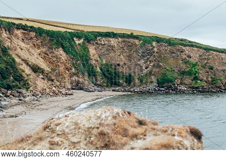 Rocky Coastline Near Par Beach And Polkerris Beach During Cloudy Rainy Day, Gribbin Head, Cornwall, 