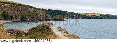 Rocky Coastline Near Par Beach And Polkerris Beach During Cloudy Rainy Day, Gribbin Head, Cornwall, 