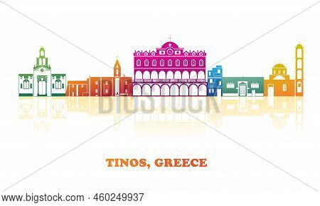 Colourfull Skyline Panorama Of  Tinos, Cyclades Islands, Greece - Vector Illustration