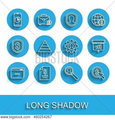 Set Line Website Template, Contract Money, Mobile Phone With Graph Chart, Magnifying Glass For Searc