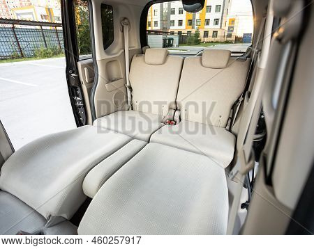 Novosibirsk, Russia -   August 03, 2022:   Honda N-box,  Interior Design, Rows Of Seats Folded Into 