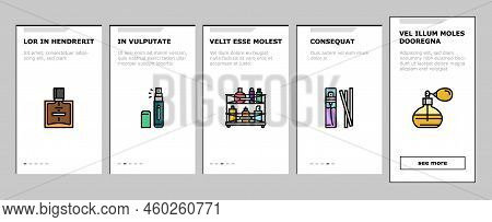 Perfumery Glass Luxury Cosmetic Onboarding Mobile Vector. Perfume Woman Beauty, Aroma Product, Scent