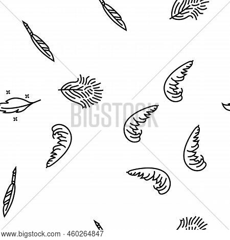 Feather Bird Soft Quil Fluffy Vector Seamless Pattern Thin Line Illustration