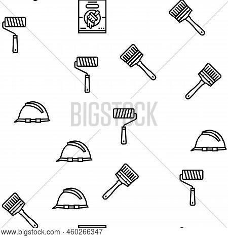 Building Tool Hammer Repair Drill Vector Seamless Pattern Thin Line Illustration