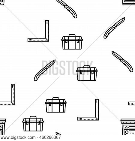 Building Tool Hammer Repair Drill Vector Seamless Pattern Thin Line Illustration