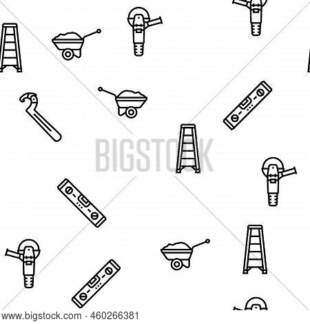 Building Tool Hammer Repair Drill Vector Seamless Pattern Thin Line Illustration