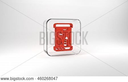 Red Futuristic Cryogenic Capsules Or Containers Icon Isolated On Grey Background. Cryonic Technology