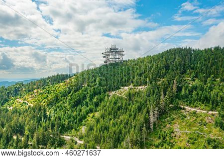 Sky Walk Observation Tower In The Forest Between Mountain Hills Near Sky Bridge 721 In A Sunny Summe