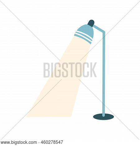 Floor Lamp With Light On In Cartoon Flat Style. Vector Illustration Of Interior Furniture, Torchere,