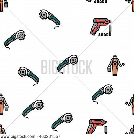 Building Tool Hammer Repair Drill Vector Seamless Pattern Thin Line Illustration