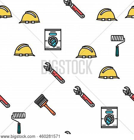 Building Tool Hammer Repair Drill Vector Seamless Pattern Thin Line Illustration