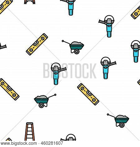 Building Tool Hammer Repair Drill Vector Seamless Pattern Thin Line Illustration