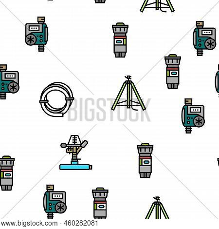 Water System Irrigation Sprinker Vector Seamless Pattern Thin Line Illustration
