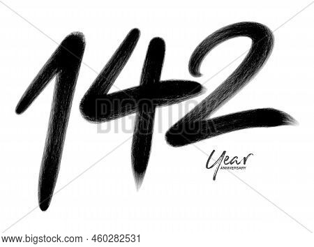 142 Years Anniversary Celebration Vector Template, 142 Number Logo Design, 142th Birthday, Black Let