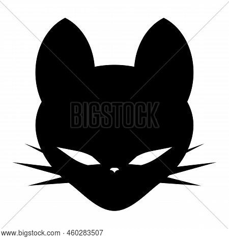 Magical Black Cat. Cartoon Face Character. Cat Head Sticker. Vector Illustration Isolated On White B