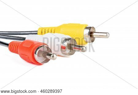 Close-up Of Red, White And Yellow Pca Connectors On A White Background. Pca Connectors Are Used To T