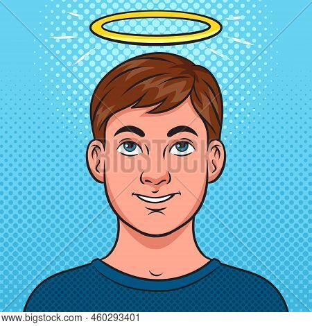 Kid Teen With Halo Over Her Head Pop Art Retro Vector Illustration. Comic Book Style Imitation.