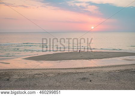 Landscape Of Sunset In Sao Pedro De Maceda Beach. Ovar, Portugal.