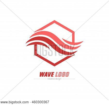 Wave. Vector Template With A Wave In A Hexagon For A Logo, Sticker, Logo Or Brand. Illustration For 