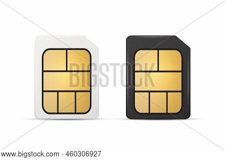Vector 3d Realistic White And Black Plastic Micro Sim Card Template Set Isolated. Design Template Of