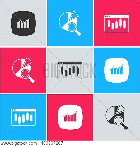 Set Financial Growth, Search Data Analysis And Browser With Stocks Market Icon. Vector